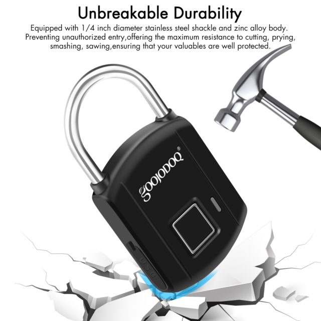 Smart Fingerprint Lock USB Charge Padlock Metal Security Keyless