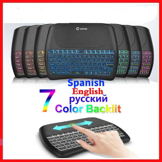 Backlight 2.4GHz Wireless Air Mouse English Russian Spanish Mini Keyboard