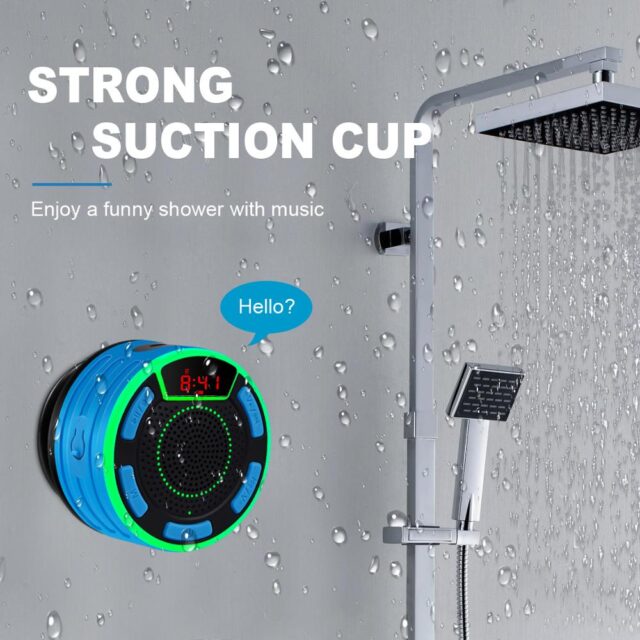 BassPal F013 Pro TWS Bluetooth Speakers IPX7 Waterproof Portable Wireless Shower Speaker with LED Display FM Radio Suction Cup