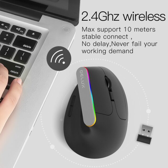 Delux Gaming Wireless Mouse Ergonomic 6 Buttons RGB