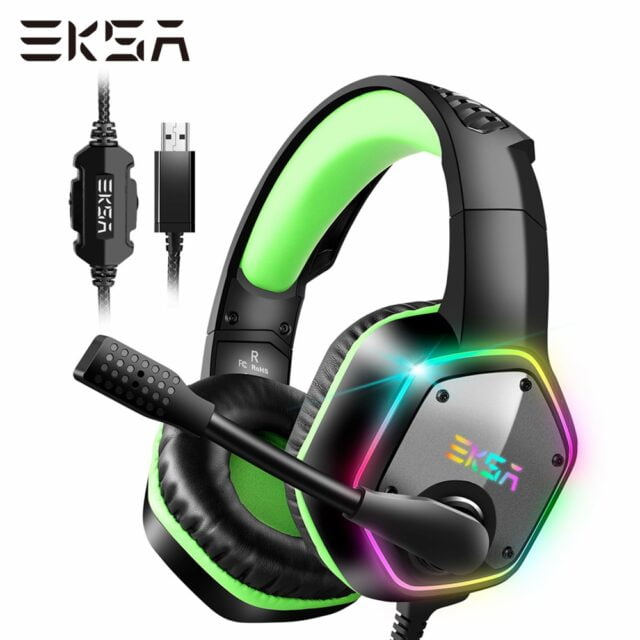 EKSA E1000 Gaming Headset 7.1 Surround Sound Wired Headset Gamer PC For PS4 with RGB Light Noise Cancelling Mic Gaming Headphone