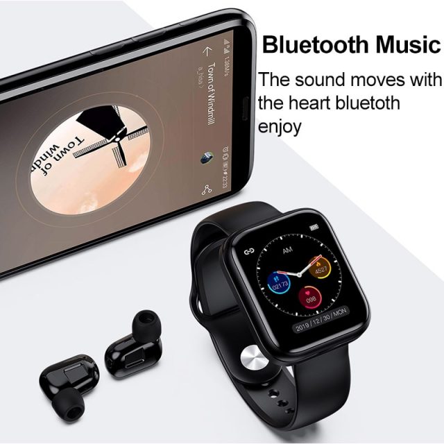 Smart Watch Bluetooth Wireless Earphones Two in one 1.54inch Call Music Sport