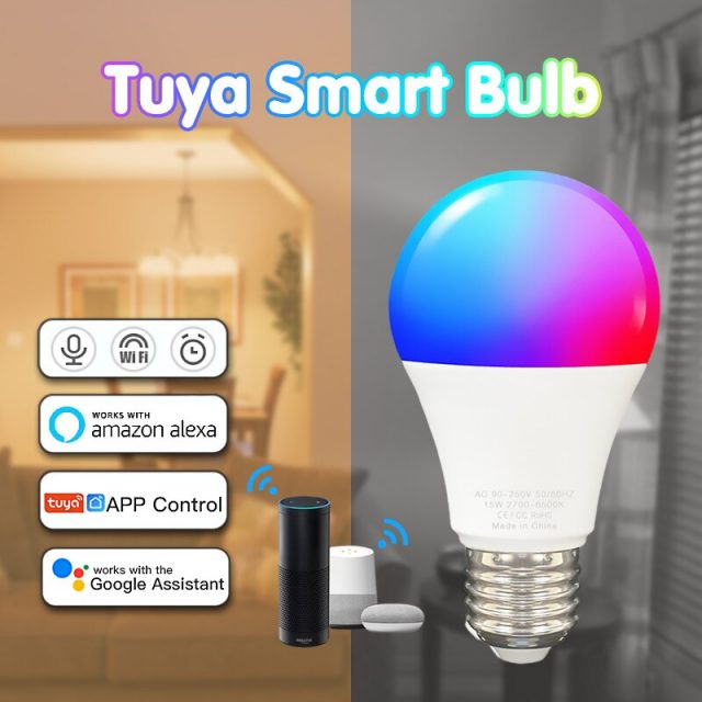 CoRui TUYA WiFi Smart LED Light Bulb 15/9W E27/B22 RGBCW Dimmable Magic Bulb Alexa Google Home Yandex Alice Christmas Decoration